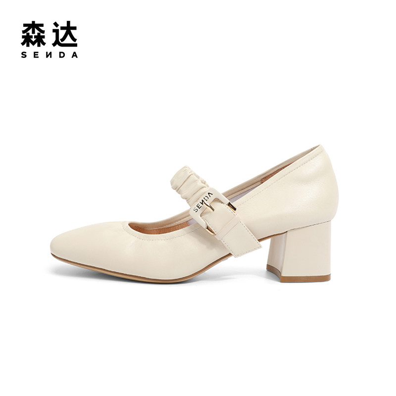 森达法式玛丽珍春秋款小皮鞋女高跟鞋晚晚鞋羊皮单鞋zt122aq3