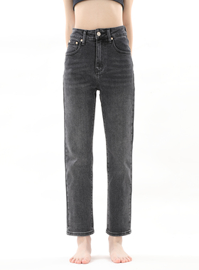 GPOD BEFR炭黑色裤高街复古辣妹宽松阔腿裤高腰小直筒牛仔裤女冬2