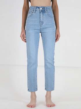 GPOD VGOZE修身水洗浅蓝色高腰小直筒锥形法式牛仔裤女2025新款1