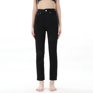 黑色高腰小直筒牛仔裤 马丁靴裤 女2025新R VGOZE加绒加厚修身 GPOD