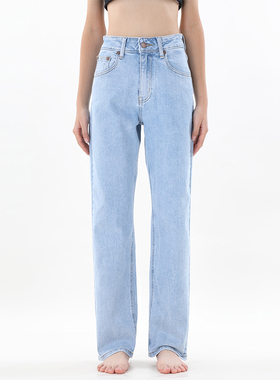 GPOD IUPL垂感拖地宽松高腰直筒男友阔腿浅蓝牛仔裤女2025冬新款4