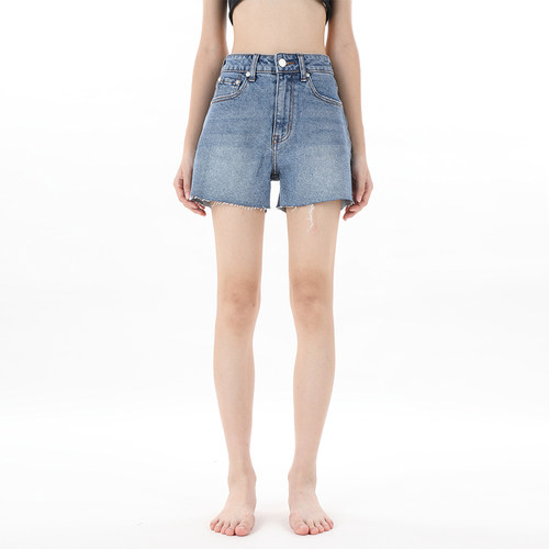 阔腿水洗A字高腰牛仔短裤热裤女