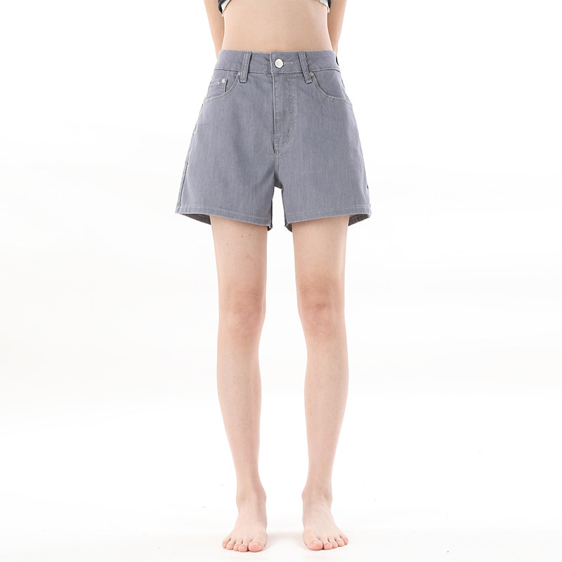 gpod BEFR显瘦薄款浅灰色热裤宽松阔腿高腰牛仔短裤女2026夏新款