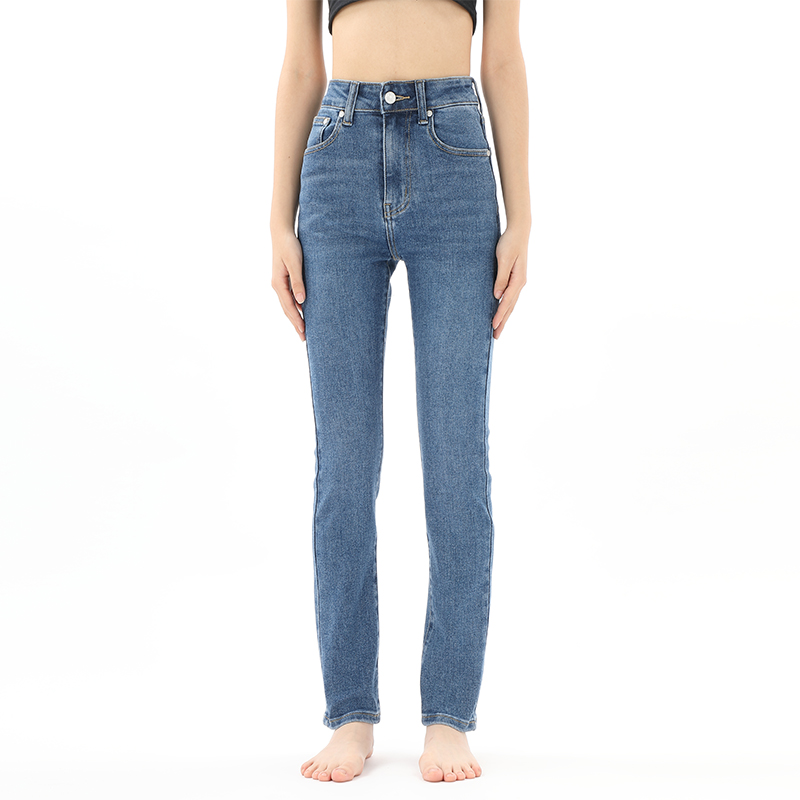 高腰小直筒法式修身弹力牛仔裤