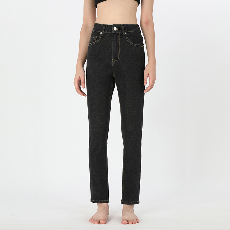 修身显瘦高腰黑色小直筒牛仔裤女