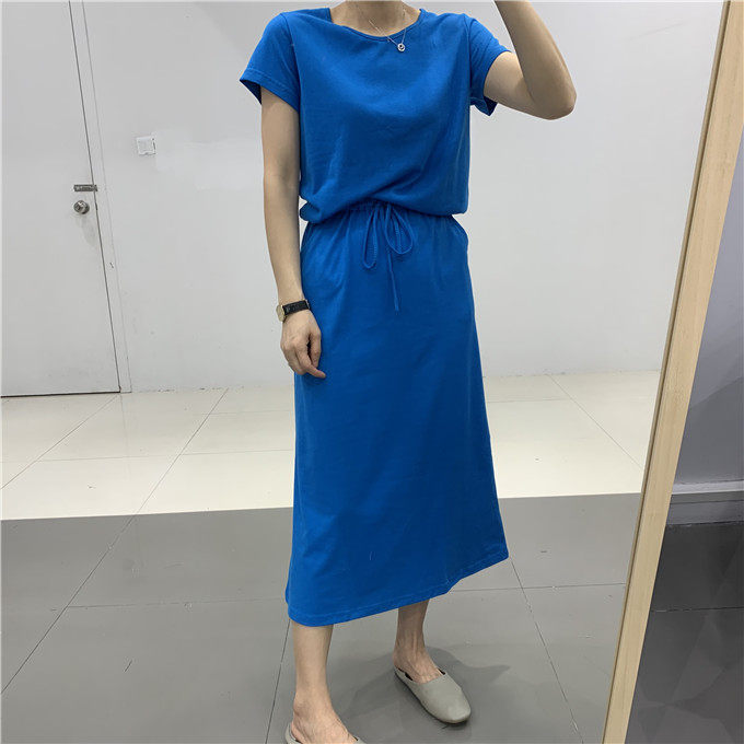 【天天特价】夏季欧美条纹长裙 大码宽松休闲修身显瘦短袖连衣裙