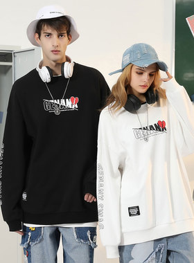 GENANX闪电潮牌新款卫衣宽松百搭黑白色嘻哈圆领套头纯棉情侣卫衣