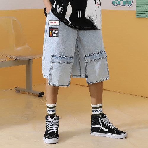 宽松直筒工装风牛仔短裤