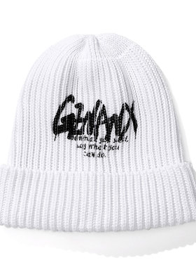 GENANX闪电潮牌白色保暖毛线帽冬季新款简约风字母印花针织帽女
