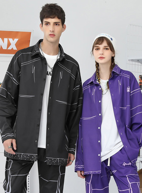 GENANX闪电潮牌长袖衬衫情侣新款高街个性街头风22FW紫色衬衣外套