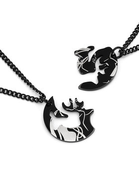 可拼接钛钢黑色印花情侣挂链