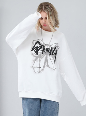 GENANX闪电潮牌白色上衣无性别发泡印花休闲秋季新款纯棉套头卫衣