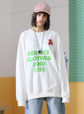 GENANX闪电潮牌新款无性别套卫衣白色简约设计情侣重磅卫衣男女