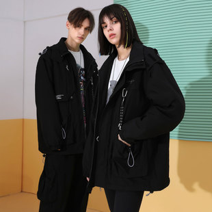 秋冬连帽宽松加棉夹克外套 GENANX闪电潮牌机能风户外薄棉衣情侣款