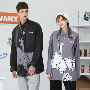GENANX闪电潮牌无性别衬衣22FW街头潮流撞色印花cityboy廓形衬衫
