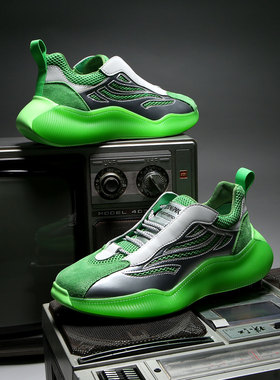 清仓GENANX闪电潮牌老爹鞋个性绿色秋季新款增高厚底运动休闲鞋男