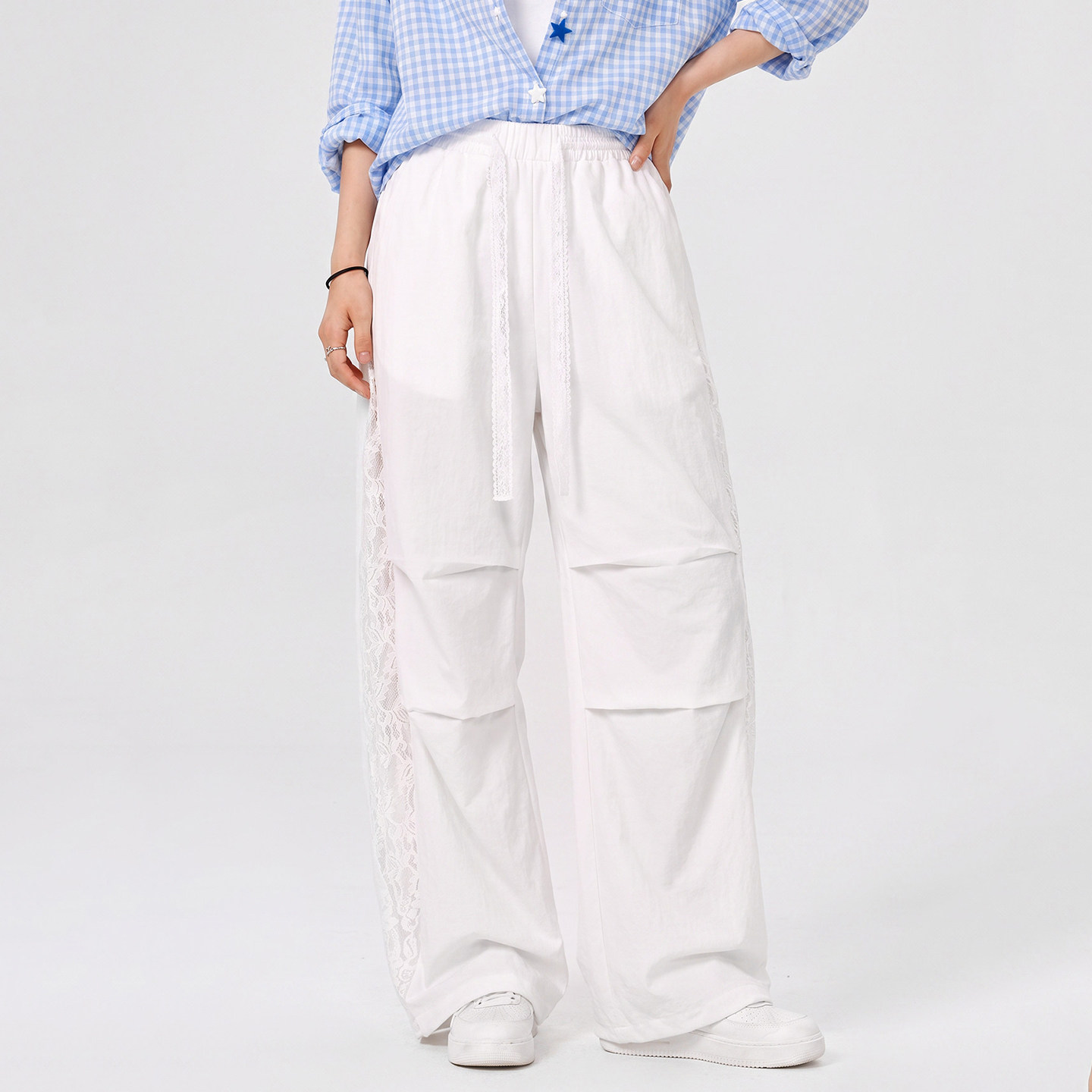 GENANX闪电潮牌休闲裤女2026年秋季新款蕾丝侧边机能风运动裤女生