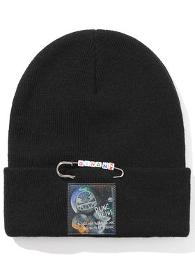 GENANX闪电潮牌黑色毛线帽男彩色字母珠别针亮面冬季新款针织帽潮