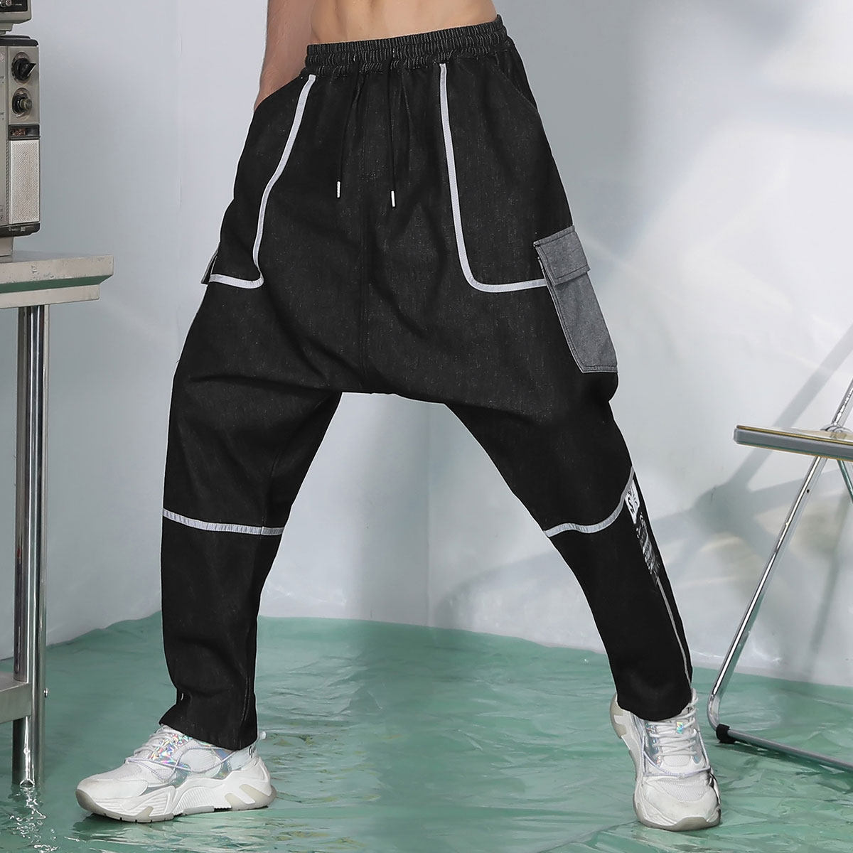 genanx潮牌新款秋季撞色牛仔垮裤