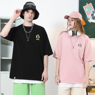 T恤 logo设计卡通印花五分袖 GENANX闪电潮牌纯棉t恤男生夏季 新款