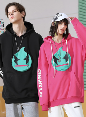 GENANX闪电潮牌春季新款无性别红色卫衣简约情侣连帽重磅卫衣男女