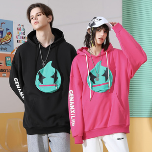 GENANX闪电潮牌春季新款无性别红色卫衣简约情侣连帽重磅卫衣男女