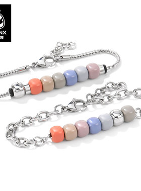 GENANX闪电潮牌彩色珠情侣款手链莫兰迪色合金珠可调节钛钢手饰女