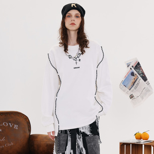 GENANX闪电潮牌2025秋季长袖上衣宽松情侣白色套头卫衣余宇涵同款