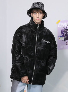 GENANX闪电潮牌黑色羽绒服冬季情侣羽绒服潮流百搭PU棉服保暖外套
