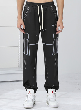 GENANX闪电潮牌紫色卫裤无性别街头风手绘印花22FW弹力束脚运动裤