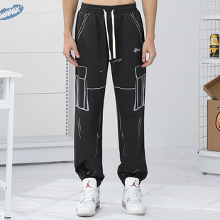 GENANX闪电潮牌紫色卫裤 无性别街头风手绘印花22FW弹力束脚运动裤