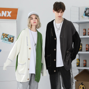 毛衣针织衫 落肩宽松V领开衫 情侣外套 新款 GENANX闪电潮牌22FW冬季