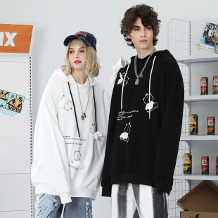 GENANX闪电潮牌纯棉卫衣情侣22FW趣味小翅膀装 饰公仔印花连帽上衣