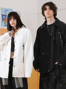 GENANX闪电潮牌翻领宽松男士休闲夹克外套女高级感黑白色秋冬新款