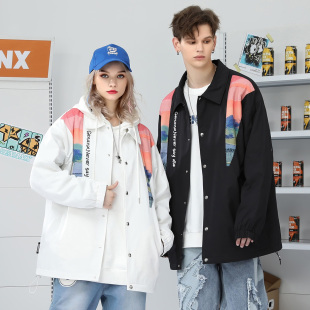 GENANX闪电潮牌22FW新款 国潮宽松撞色插画棉衣情侣外套保暖棉服男