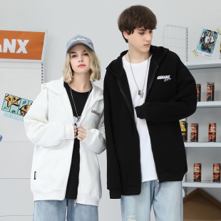 GENANX闪电潮牌开衫 简约百搭嘻哈英文印花22FW连帽外套 卫衣情侣款