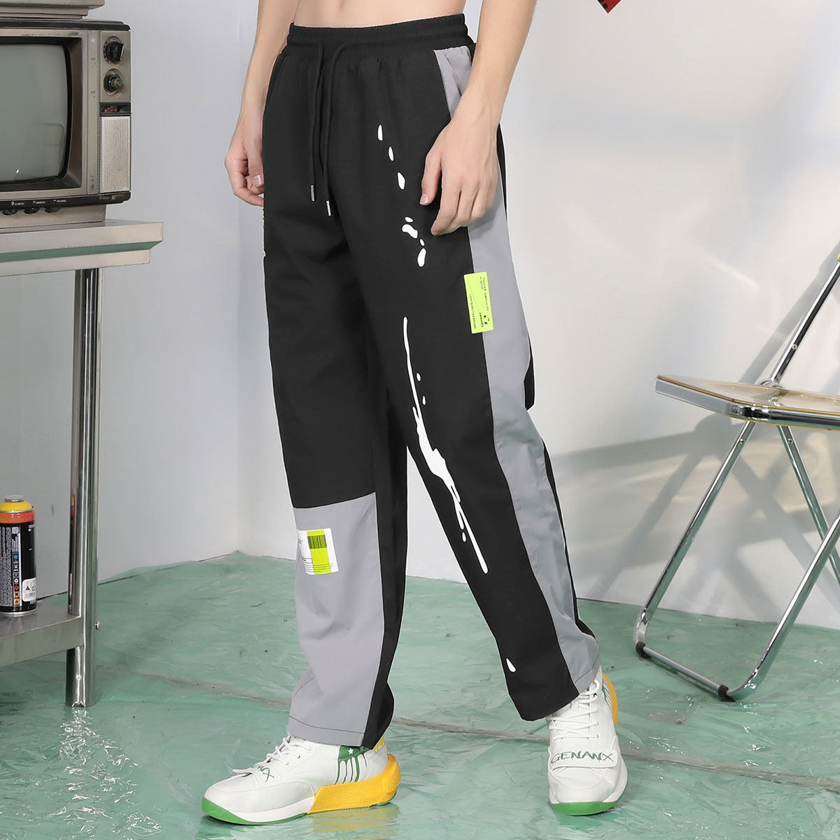 【2021春款】GENANX运动裤卫裤男休闲时尚松紧带撞色拼接休闲裤男