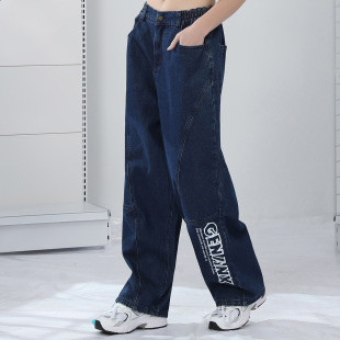 GENANX闪电潮牌宽松牛仔裤 街头风立体裁拼接22FW宽松直筒牛仔长裤
