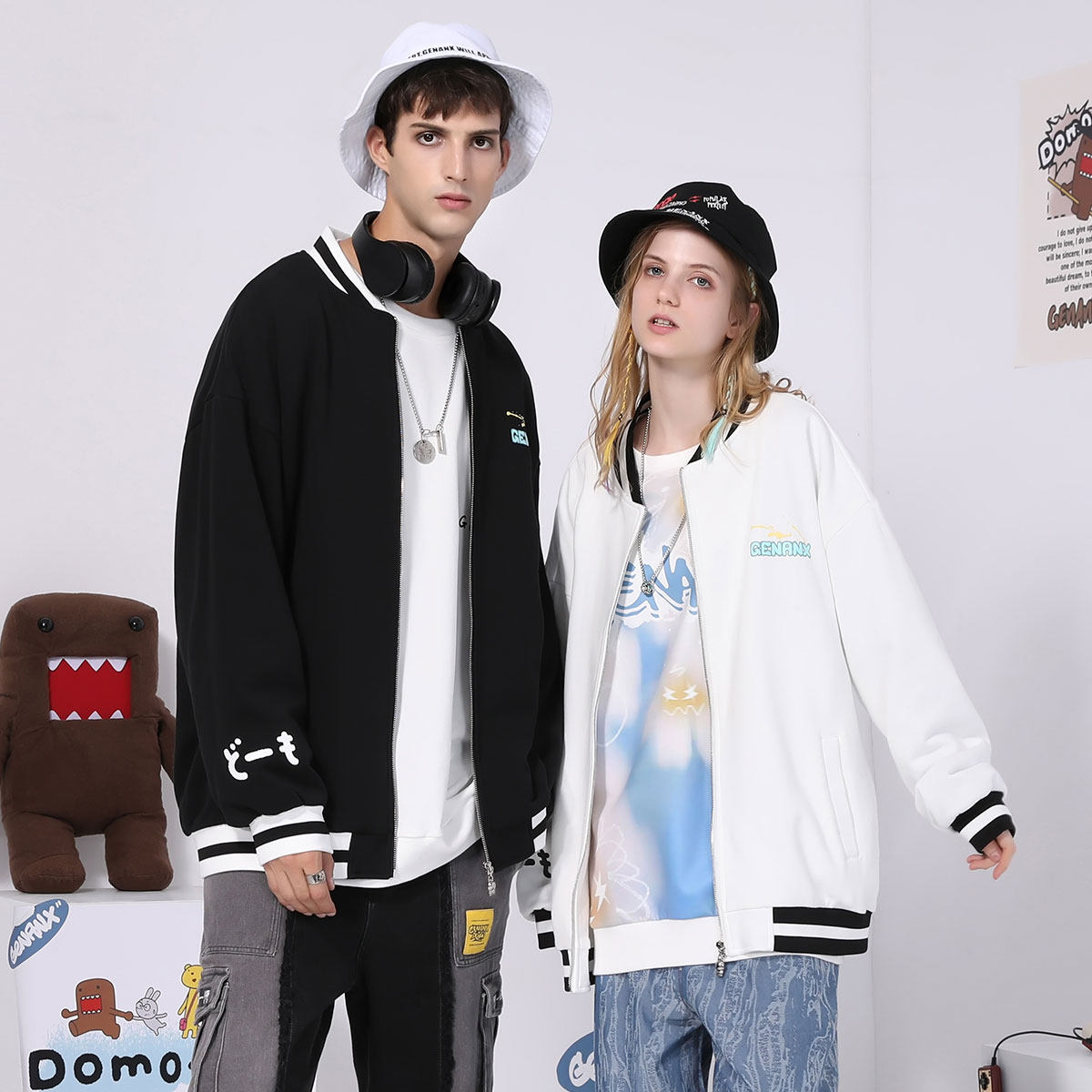 GENANX闪电潮牌多摩君联名款外套秋季街头Vibe风棒球服情侣夹克