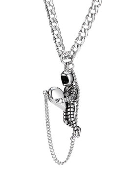 GENANX闪电潮牌情侣项链趣味宇航员捧心磁吸扣古巴链新款钛钢吊坠