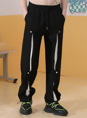GENANX闪电潮牌黑色直筒运动休闲裤白色垂感裤子男女款春秋季长裤