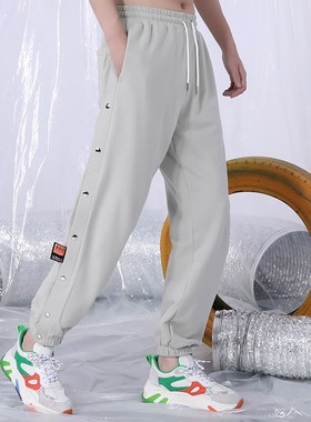 XXGOGO春秋季纯棉卫裤男个性侧边双排扣设计宽松直筒运动休闲裤