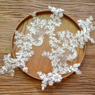 外贸车股蕾丝花边对花刺绣 他他米针婚纱头饰DIY饰品辅料叶子梅花