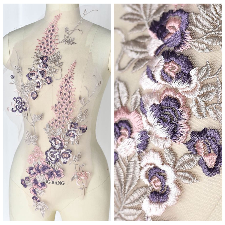 高档立体牡丹刺绣蕾丝花片大花朵婚纱旗袍diy装饰花边配件材料粉