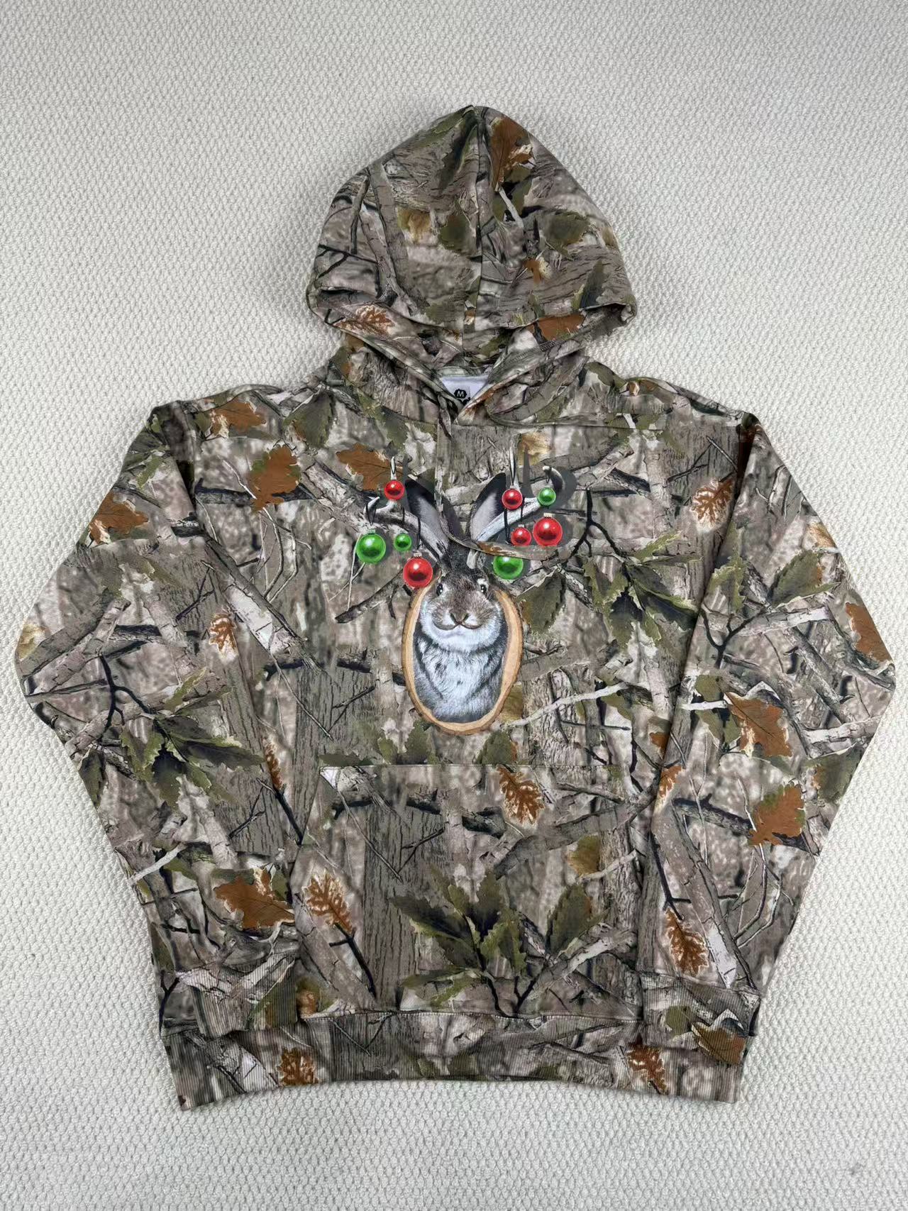 外贸男女秋冬季加绒户外仿生迷彩卫衣外套休闲复古印花套头打底衫