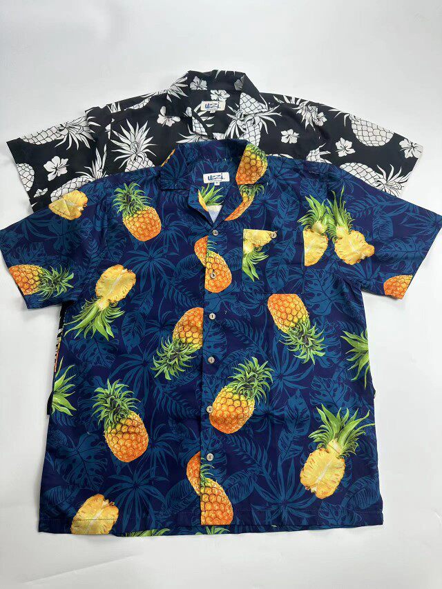 外贸男士夏季薄款短袖衬衫菠萝水果印花休闲半袖衬衣古巴领速干衣