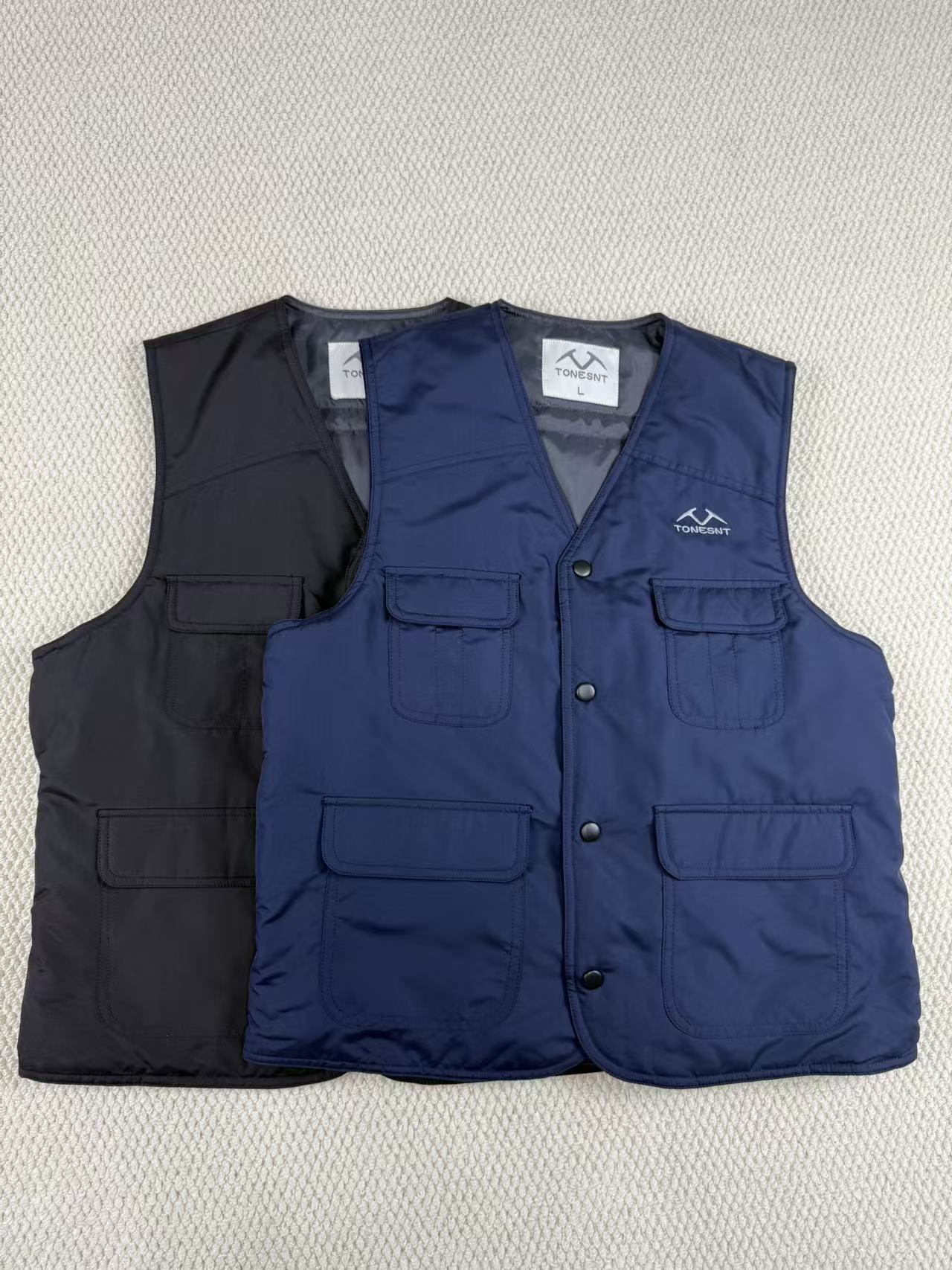 外贸男女秋冬夹棉轻薄款马甲复古多兜工装马夹无袖坎肩棉背心外套