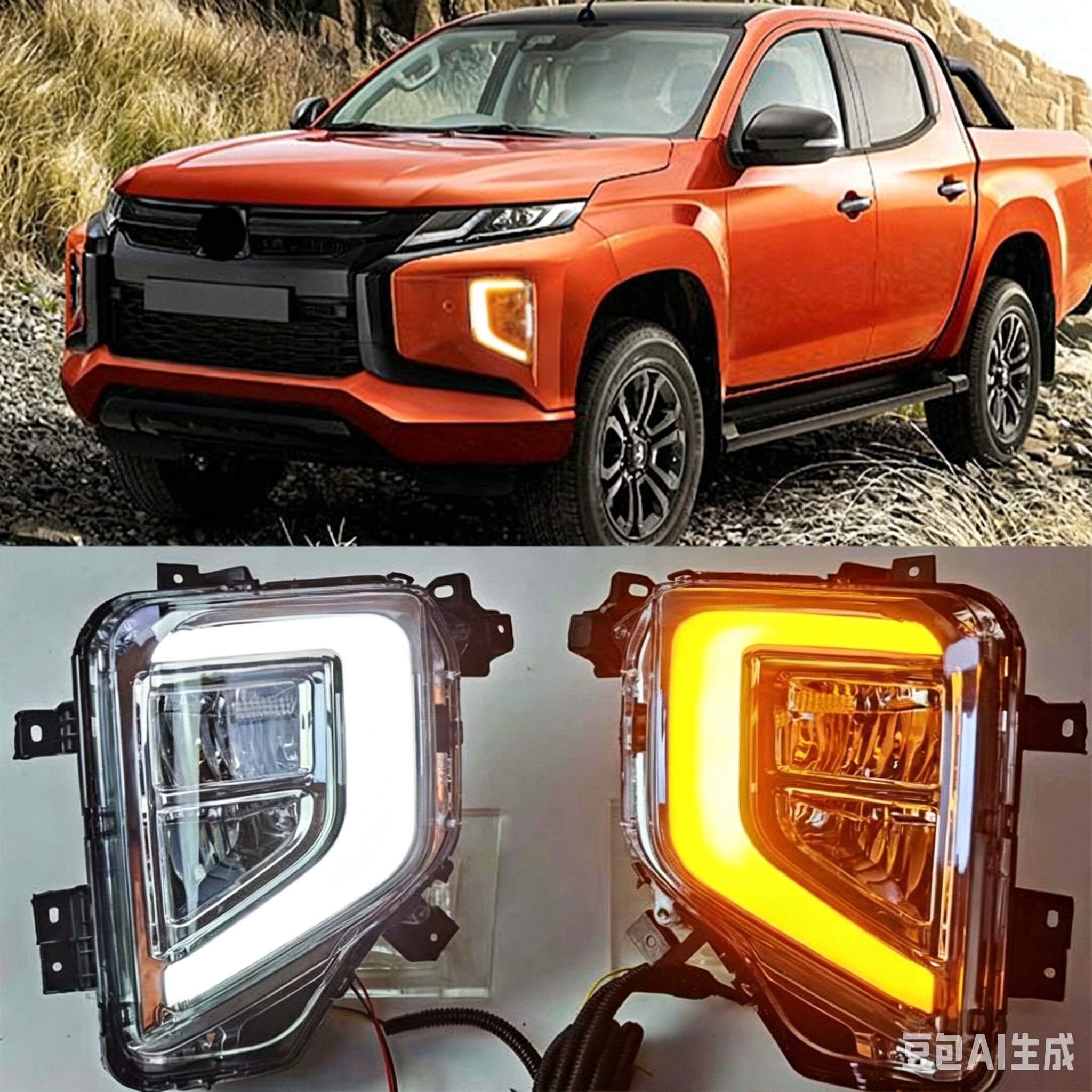 适用于19-23年三菱Triton/L200改装前杠雾灯日行灯总成配件