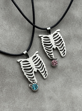 传说之下Sans骷髅水钻黑绳项链