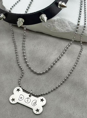 原创暗黑朋克铆钉星星骨牌项链